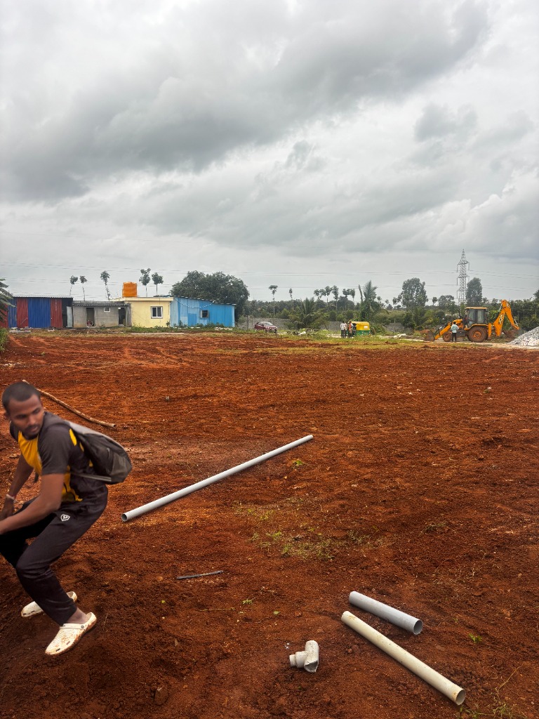 Active excavation site and piping work